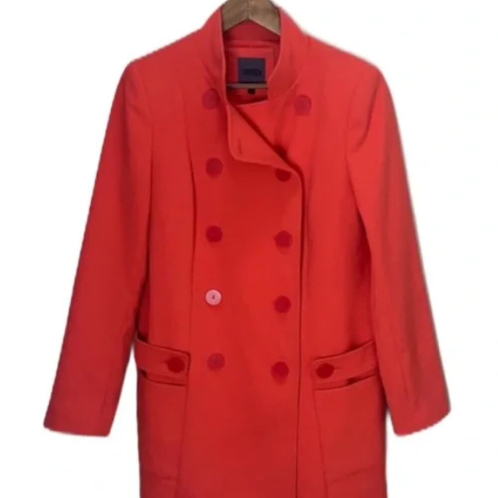 The Limited FORENZA Red Orange Long Trench double breasted Coat Jacket Size XS